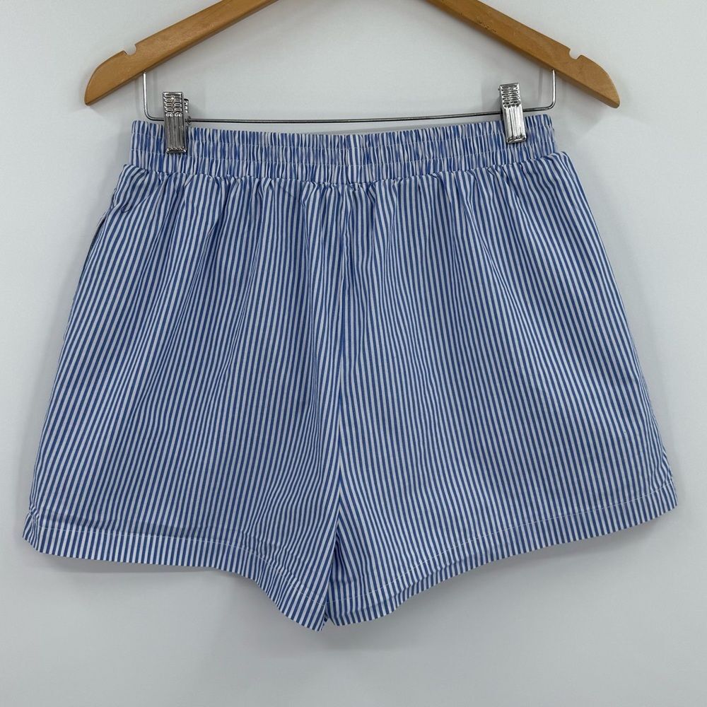 NA-KD Striped Elastic Waist Cotton Pull On Shorts in Blue & White | Size 10 - Picture 4 of 7